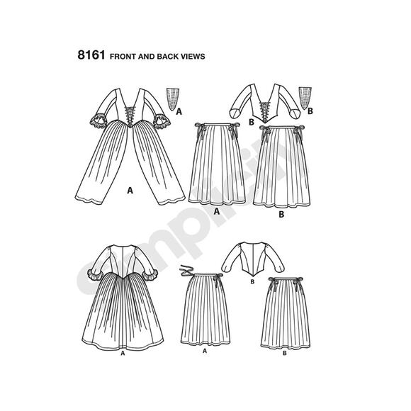 Simplicity 8161 Women's 18th Century H5 sizes 6 - 14 - Picture 2 of 7